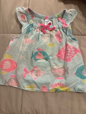 Carter's Light Blue Tank Top with Pink, Teal & Yellow Fish